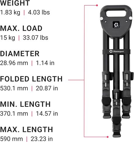 Matterport Heavy-Duty Tripod Dolly with Smooth-Rolling Camera Base | Adjustable Legs, Aluminum Construction, Portable Folding Design, Stable Positioning, Indoor & Outdoor Use, Carry Bag Included in Saudi Arabia