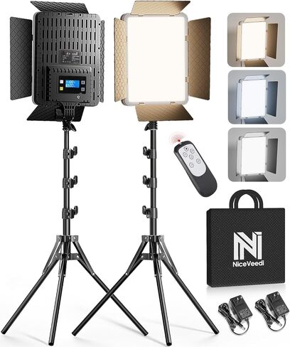 NiceVeedi 2-Pack Photography Lighting Kit, 36W Bi-Color Studio Lights 2700-6500K CRI 95+, Dimmable LED Video Light Kit with Remote Control & 72" Tripod Stand, Lighting for Video Recording/Photography in Kuwait
