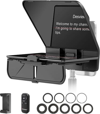 Desview T5 Teleprompter for Smartphone & Tablet, Video Recording | Compatible with DSLR Cameras. Includes 49-82mm Adapter Rings, Coated Glass, Bluetooth Remote, Free App for Streaming in Saudi Arabia