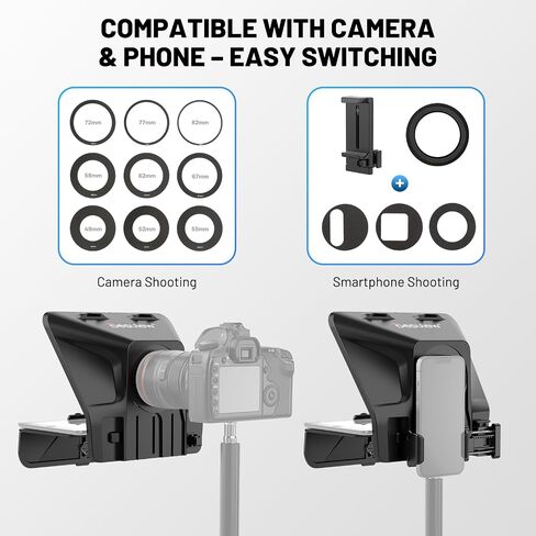 Desview T5 Teleprompter for Smartphone & Tablet, Video Recording | Compatible with DSLR Cameras. Includes 49-82mm Adapter Rings, Coated Glass, Bluetooth Remote, Free App for Streaming in Saudi Arabia