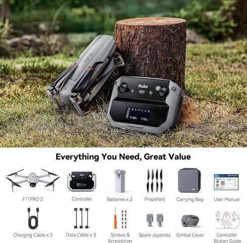 Ruko F11PRO 2 Drone with 6K Camera for Adults, 4K/30fps Video, Ideal Gift | 3-Axis Gimbal Stabilizer, 2 Batteries for 70-Min Flight Time, Long-Range Transmission, Auto Return & Beginner-Friendly, Grey in Kuwait