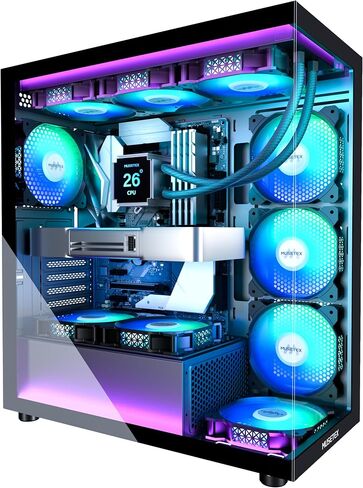 MUSETEX ATX PC Case 7 PWM ARGB Fans Pre-Installed, Type-C Mid Tower Computer Case with Full-View Dual Tempered Glass, Gaming PC Case, Black(K2) in Saudi Arabia