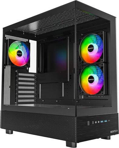 MONTECH XR Panoramic High Airflow ATX PC Case, 3 ARGB PWM Fans, Black | 420mm GPU Support, 360mm Radiator, Dual Tempered Glass, USB-C, Reverse Blade Fans, Magnetic Dust Filters, Up to 9 Fans in Saudi Arabia