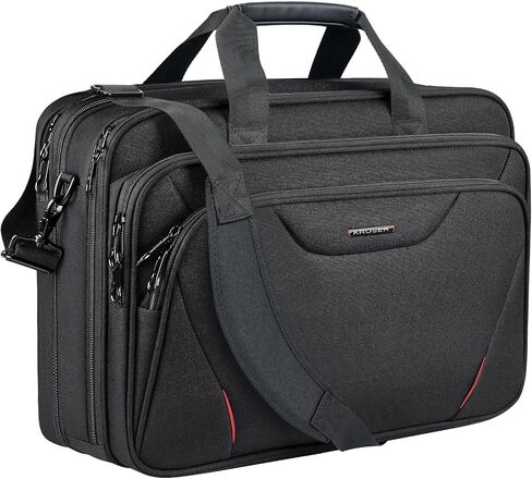 KROSER 17.3 Inch Laptop Computer Briefcase, Water-Repellent Messenger Bag | Expandable design, padded laptop compartment,shoulder strap and luggage strap for business, travel, men and women-Black/Blue in Saudi Arabia