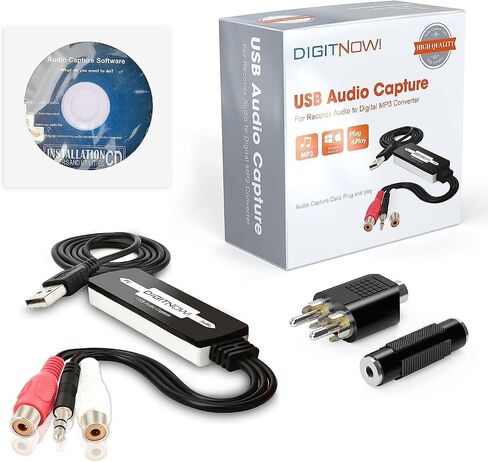 USB 2.0 Audio Capture Card for Vinyl Records, Audio Grabber for Cassette Tapes to Digital MP3 Converter with Stereo RCA/3.5mm Music Interface, Support Mac & Windows 7/8/10/11/XP/Vista in Saudi Arabia