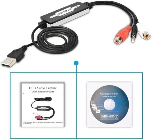 USB 2.0 Audio Capture Card for Vinyl Records, Audio Grabber for Cassette Tapes to Digital MP3 Converter with Stereo RCA/3.5mm Music Interface, Support Mac & Windows 7/8/10/11/XP/Vista in Saudi Arabia