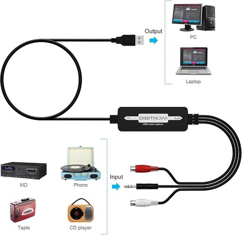 USB 2.0 Audio Capture Card for Vinyl Records, Audio Grabber for Cassette Tapes to Digital MP3 Converter with Stereo RCA/3.5mm Music Interface, Support Mac & Windows 7/8/10/11/XP/Vista in Saudi Arabia