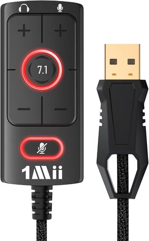 1Mii USB Sound Card, 3.5mm Audio Adapter with Virtual 7.1 for PC/Laptop | Plug and Play No Driver Needed, Control Volume Mute Directly, 6 ft Braided Cable, for Gaming, Meetings and Voice Chat in Saudi Arabia