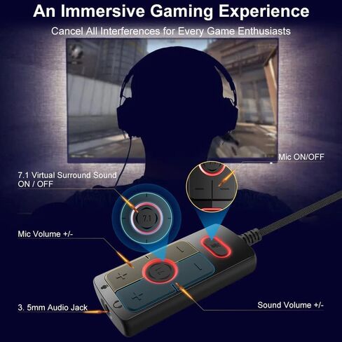 1Mii USB Sound Card, 3.5mm Audio Adapter with Virtual 7.1 for PC/Laptop | Plug and Play No Driver Needed, Control Volume Mute Directly, 6 ft Braided Cable, for Gaming, Meetings and Voice Chat in Saudi Arabia