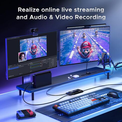 XIIXMASK USB 3.0 HDMI Capture Card, 4K Pass-Through, 1080P 60FPS Capture | Dual-port USB-A/USB-C Video Game Capture, Ultra-Low Latency 4K Pass-Through for PS4/PS5, Switch 1/2, Xbox, PC, Mac, Camera in Saudi Arabia