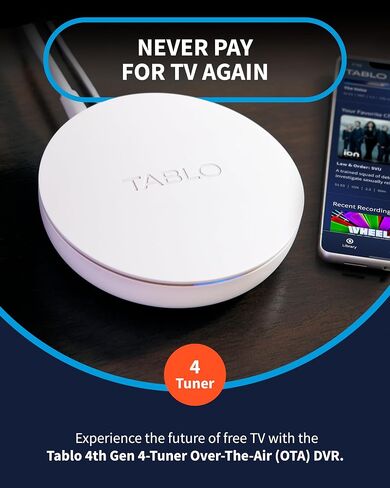 Tablo TV 4th Gen 4‑Tuner Over‑The‑Air DVR – No Subscriptions | Works with any TV Antenna & Compatible Devices | Watch, Pause & Record Live TV in Saudi Arabia