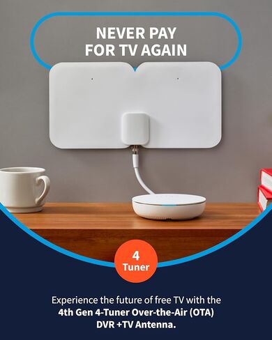 Tablo TV 4th Gen 4‑Tuner Over‑The‑Air DVR + Antenna – No Subscriptions | 35-mile range TV Antenna Included | Watch, Pause & Record Live TV | 50+ hrs Storage in Saudi Arabia