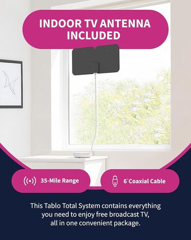 Tablo TV 4th Gen 4‑Tuner Over‑The‑Air DVR + Antenna – No Subscriptions | 35-mile range TV Antenna Included | Watch, Pause & Record Live TV | 50+ hrs Storage in Saudi Arabia