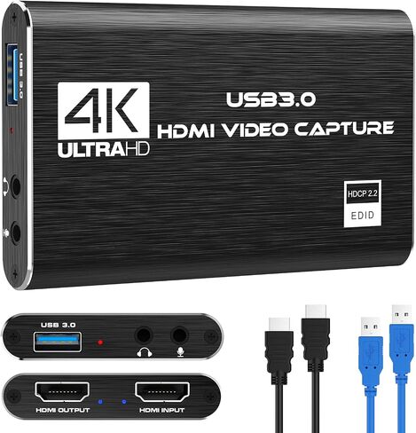 Capture Card, 4K HDMI Video Capture Card, Game Capture Card, 1080P 60FPS Video Capture Device, HDMI to USB 3.0 Capture Card for Streaming, Work with Camera/Xbox/PS4/PS5/PC/OBS in Saudi Arabia