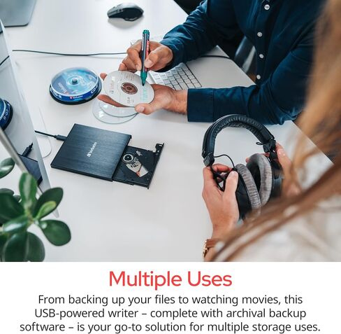 Verbatim Slim External Burner CD/DVD +/-RW Optical Drive USB 2.0 with USB A to USB C Adapter and M-DISC Support - Mac & PC Compatible Nero Burn & Archive Software Included (Windows only) in Saudi Arabia