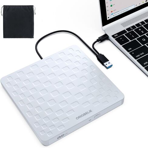 ORIGBELIE External CD/DVD Drive for Laptop, 4 USB Ports & 2 SD/TF Slots | USB 3.0 & Type C DVD Player, Portable CD/DVD +/-RW Drive Burner Reader Writer for Desktop PC Windows 11/10/8/7 Linux Mac OS in Saudi Arabia