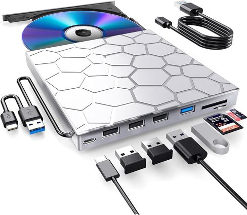 BPAKDU External CD/DVD Drive for Laptop, DVD Player for Laptop, 8 in 1 USB 3.0 Ultra-Slim Portable, CD Burner External Disk Drive Optical Compatible with Desktop Mac,Windows 11/10/8/7 Linux in Saudi Arabia