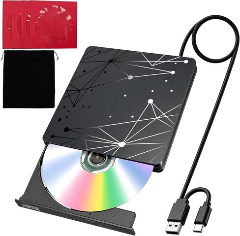 5-in-1 Extemal CD/DVD Drive for Laptop,USB 3.0 & Type-C Portable CD/DvD Rw Burner with SD/TF Card Reader &DVD-ROM Rewritable Player，Compatible with Laptop Pc Desktop, Windows11/10/8/7 Linux Mac os in Kuwait