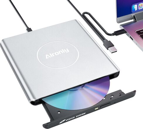 External CD/DVD Drive USB 3.0 Type-C Burner Writer Reader for Laptop/PC/Mac | Portable CD DVD +/-RW Player • 8x DVD/24x CD speed • Plug & play • Built-in cable, no clutter • Sleek minimalist design in Saudi Arabia