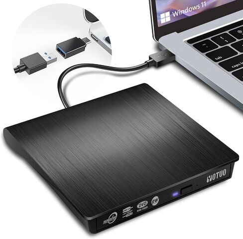 YOTUO External CD/DVD Drive, Portable USB 3.0 & USB-C CD RW Drive, DVD Player, DVD Burner for Laptop, Desktop, Compatible with Windows 7/8/10/11, Mac, MacBook Pro/Air, Linux (IDD029-2) in Saudi Arabia