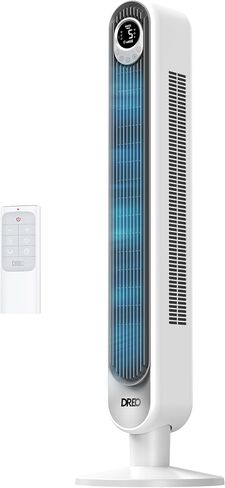 DREO Tower Fan for Bedroom, 28ft/s Velocity, Ultra Quiet Fan, 8 Speeds | 2026 Upgraded DC Motor, 90° Oscillating, 4 Modes Standing Fan, Bladeless Fan for Indoors, Floor Fans with Remote, Black in Kuwait