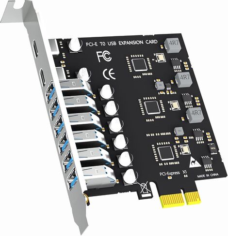 بطاقة توسيع GLOTREND U6A2C ذات 8 منافذ PCIe USB، 2 منافذ USB-C و6 منافذ USB-A (USB 3.2 الجيل 1)، متوافقة مع نظام التشغيل Windows Linux (ليس لنظام التشغيل Mac OS) in Kuwait
