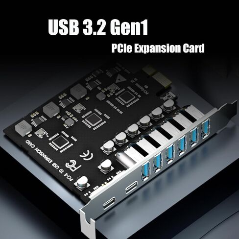 بطاقة توسيع GLOTREND U6A2C ذات 8 منافذ PCIe USB، 2 منافذ USB-C و6 منافذ USB-A (USB 3.2 الجيل 1)، متوافقة مع نظام التشغيل Windows Linux (ليس لنظام التشغيل Mac OS) in Kuwait