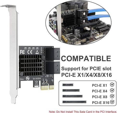 SATA Card, 6Gbps 4 Port Controller Expansion Card with 4 Cables & Low Profile Bracket, Non-Raid, Boot as System Disk, Support 4 SATA 3.0 Devices for Desktop PC & Workstation in Kuwait