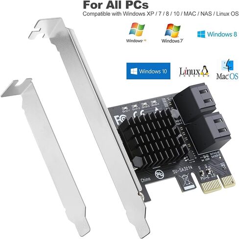 SATA Card, 6Gbps 4 Port Controller Expansion Card with 4 Cables & Low Profile Bracket, Non-Raid, Boot as System Disk, Support 4 SATA 3.0 Devices for Desktop PC & Workstation in Kuwait