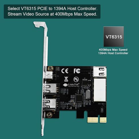 PCIE-1394A 4-Ports 1394A PCIE FireWire 400 Expansion Card for Windows Desktop PCs, 3X 6Pin and 1X 4Pin 1394A 400Mbps Ports, with 4Pin-6Pin 1394A Cables and Low Profile Bracket in Saudi Arabia