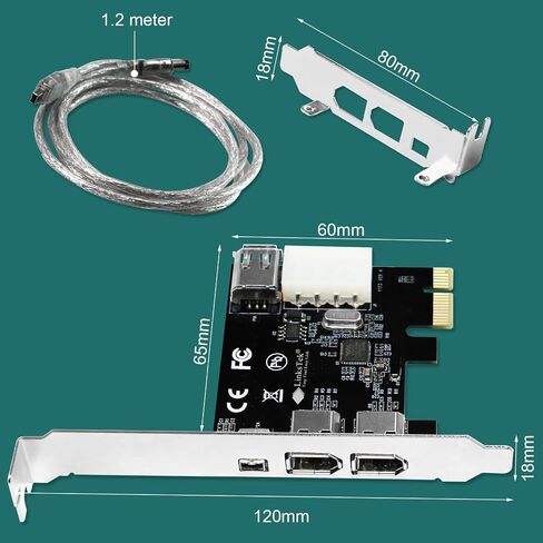 PCIE-1394A 4-Ports 1394A PCIE FireWire 400 Expansion Card for Windows Desktop PCs, 3X 6Pin and 1X 4Pin 1394A 400Mbps Ports, with 4Pin-6Pin 1394A Cables and Low Profile Bracket in Saudi Arabia