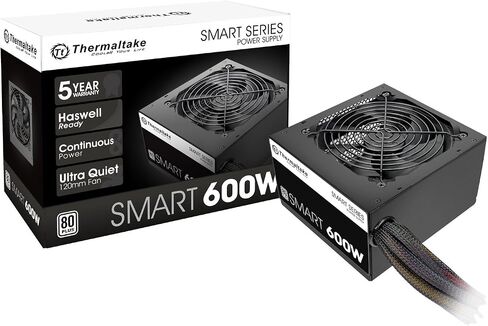 Thermaltake Smart 500W 80+ PSU أبيض معتمد، طاقة مستمرة مع مروحة تبريد فائقة الهدوء 120 مم، ATX 12V V2.3/EPS 12V مصدر طاقة PFC نشط PS-SPD-0500NPCWUS-W in Kuwait