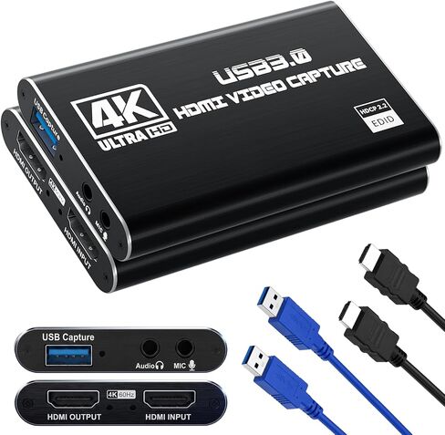 Guermok USB 3.0 HDMI Capture Card, 1080P 60FPS & 2K30 Video Capture Device | 4K HDMI Pass-Through, Mic Input & Audio Output, USB Video Game Capture for OBS Streaming, PS5, Switch 2/1, Xbox1, Camera, PC in Saudi Arabia