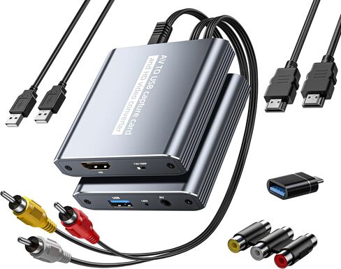 VHS to Digital Capture Card – USB Video Capture Card with HDMI Loop Out, RCA AV to USB for VCR/DVD/Hi8/PS2/Wii, 1080P 30fps Analog to Digital Converter, Effortless Record & Preview Old Videos on TV/PC in Saudi Arabia