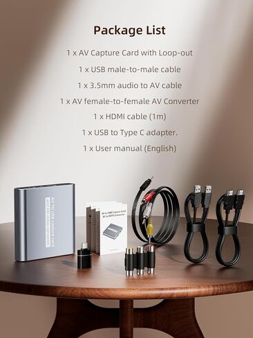 VHS to Digital Capture Card – USB Video Capture Card with HDMI Loop Out, RCA AV to USB for VCR/DVD/Hi8/PS2/Wii, 1080P 30fps Analog to Digital Converter, Effortless Record & Preview Old Videos on TV/PC in Saudi Arabia