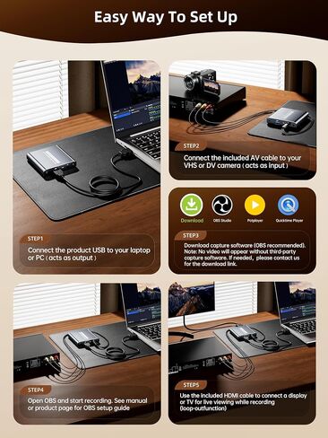 VHS to Digital Capture Card – USB Video Capture Card with HDMI Loop Out, RCA AV to USB for VCR/DVD/Hi8/PS2/Wii, 1080P 30fps Analog to Digital Converter, Effortless Record & Preview Old Videos on TV/PC in Saudi Arabia
