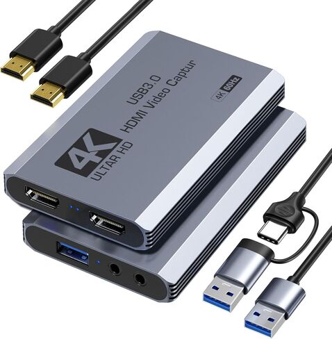 XIIXMASK 4K HDMI Capture Card, USB 3.0 4K60FPS Capture with Pass-Through | Features USB A/C for 4K60FPS & 1080P 120FPS video game capture & streaming. for PS4/5, Xbox, Switch1/2, PC, Mac & camera. in Saudi Arabia