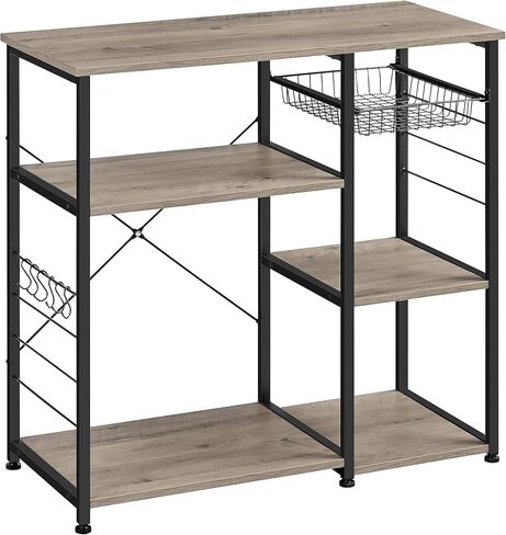 VASAGLE Baker's Rack, Coffee Bar Stand with Charging Station, 33 Inches Tall, Storage Shelves, Pull-Out Wire Basket, Table for Microwave, Kitchen, Rustic Brown and Ink Black UKKS90X in Saudi Arabia
