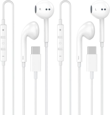 [Apple MFi Certified] USB C Headphones for iPhone 17 16 15 Pro Max 2 Pack | Wired USB C Earphones/Earbuds with Built-in Remote to Control Music/Phone Calls/Volume, Compatible for iPhone 17 16 15/Galaxy in Saudi Arabia