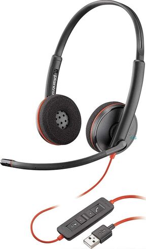 Poly Blackwire 3220 Wired Headset with Mic, Hi-Fi Stereo Sound, Noise-Canceling Mic, Stereo Design, Connect to PC via USB-C & USB-A Adapter, Over-Ear Design, Works with Virtual Meeting Platforms in Saudi Arabia