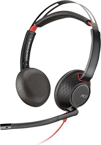 Poly Blackwire 5220 Wired Headset - Flexible Boom Mic - Noise Cancelling Headphones with Mic - USB-C, USB-A, 3.5mm - Ergonomic Over-Ear Design - Works with Microsoft Teams, Zoom - Work from Home in Kuwait