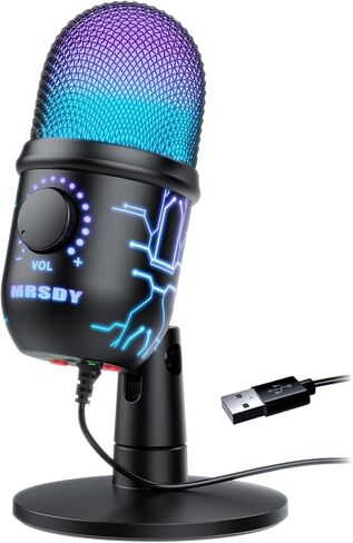 ميكروفون ألعاب USB للكمبيوتر الشخصي مع تقليل الضوضاء وكتم الصوت والكسب وRGB | ميكروفون مكثف، مقبس سماعة الرأس، مناسب للكمبيوتر الشخصي، الكمبيوتر، PS4، PS5، Mac، البث، البث، التسجيل، YouTube، Discord in Kuwait