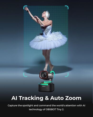 OBSBOT Tiny 2 Webcam 4K Voice Control PTZ, AI Tracking Multi-Mode & Auto Focus, Web Camera with 1/1.5" Sensor, Gesture Control, 60 FPS, HDR Light Correction, Webcam for PC, Streaming, Meeting, etc. | Web Camera with 1/1.5" Sensor, Gesture Control, 60 FPS, in Kuwait