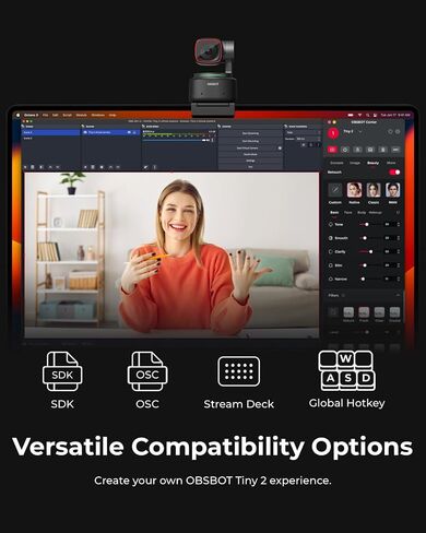OBSBOT Tiny 2 Webcam 4K Voice Control PTZ, AI Tracking Multi-Mode & Auto Focus, Web Camera with 1/1.5" Sensor, Gesture Control, 60 FPS, HDR Light Correction, Webcam for PC, Streaming, Meeting, etc. | Web Camera with 1/1.5" Sensor, Gesture Control, 60 FPS, in Kuwait