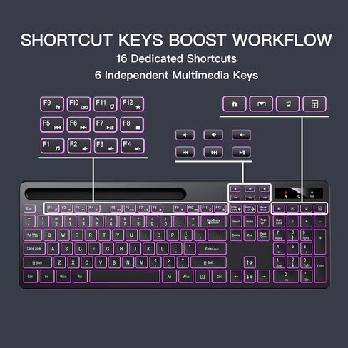 Soueto Wireless Keyboard with 7-Color RGB Backlit, Full-Size Computer Keyboard with Phone Tablet Holder, 2.4G Rechargeable Gaming Keyboard with Light Up Keys, Compatible with Mac, Windows (Black) in Kuwait