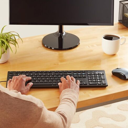 Amazon Basics Wired QWERTY Keyboard, Works with Windows, Plug and Play, Easy to Use with Media Control, Full-Sized, Black in Saudi Arabia