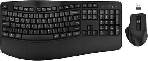 Wireless Keyboard and Mouse Combo, EDJO 2.4G Full-Sized Wave Keys Ergonomic Keyboard and Wireless Optical Mouse, Energy-Saving Wireless Mouse Keyboard for Computer, Mac, Laptop, PC, Windows(Black) in Saudi Arabia