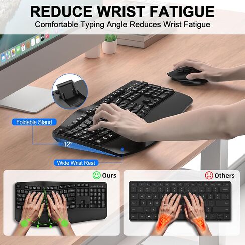 Wireless Keyboard and Mouse Combo, EDJO 2.4G Full-Sized Wave Keys Ergonomic Keyboard and Wireless Optical Mouse, Energy-Saving Wireless Mouse Keyboard for Computer, Mac, Laptop, PC, Windows(Black) in Saudi Arabia