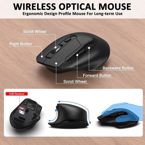 Wireless Keyboard and Mouse Combo, EDJO 2.4G Full-Sized Wave Keys Ergonomic Keyboard and Wireless Optical Mouse, Energy-Saving Wireless Mouse Keyboard for Computer, Mac, Laptop, PC, Windows(Black) in Saudi Arabia