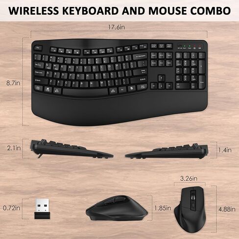 Wireless Keyboard and Mouse Combo, EDJO 2.4G Full-Sized Wave Keys Ergonomic Keyboard and Wireless Optical Mouse, Energy-Saving Wireless Mouse Keyboard for Computer, Mac, Laptop, PC, Windows(Black) in Saudi Arabia